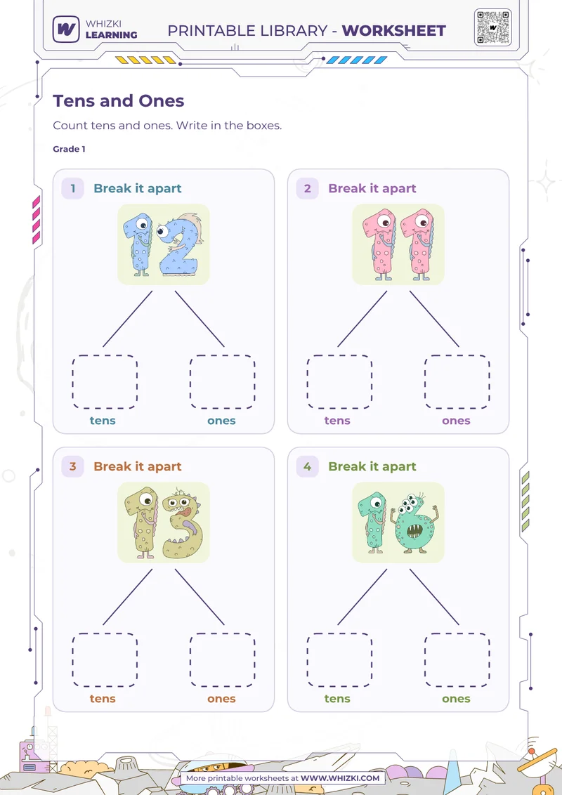 Tens and Ones Number Cards Worksheet