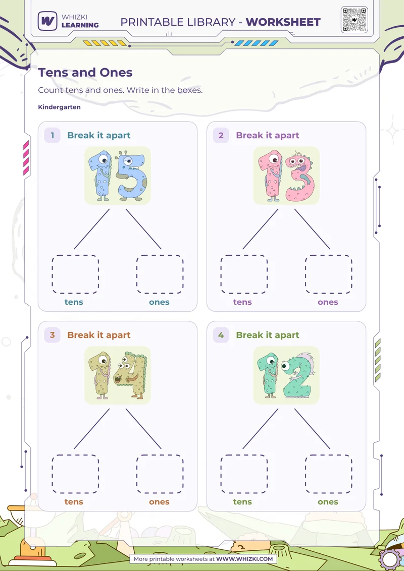 Tens and Ones Number Cards Worksheet