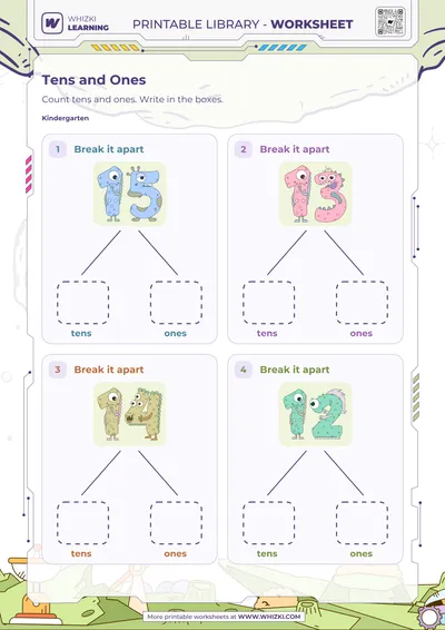 Tens and Ones Number Cards Worksheet