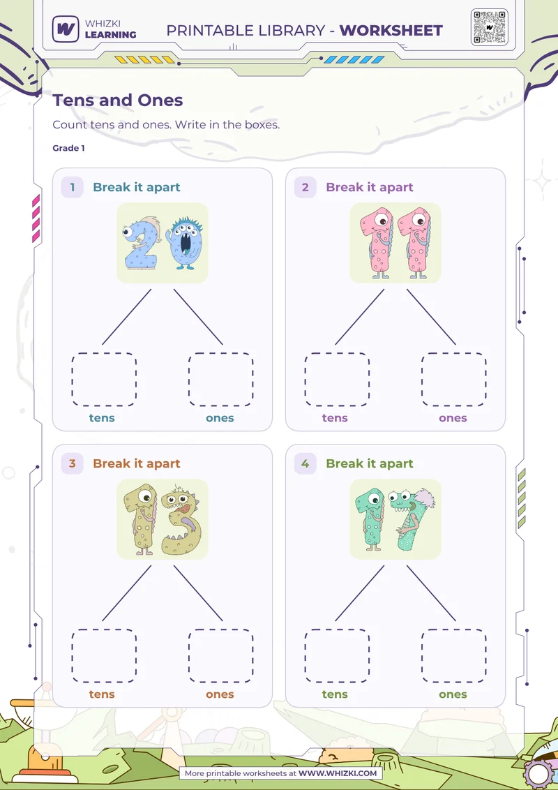 Tens and Ones Number Cards Worksheet