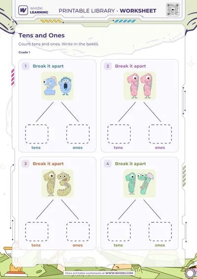 Tens and Ones Number Cards Worksheet