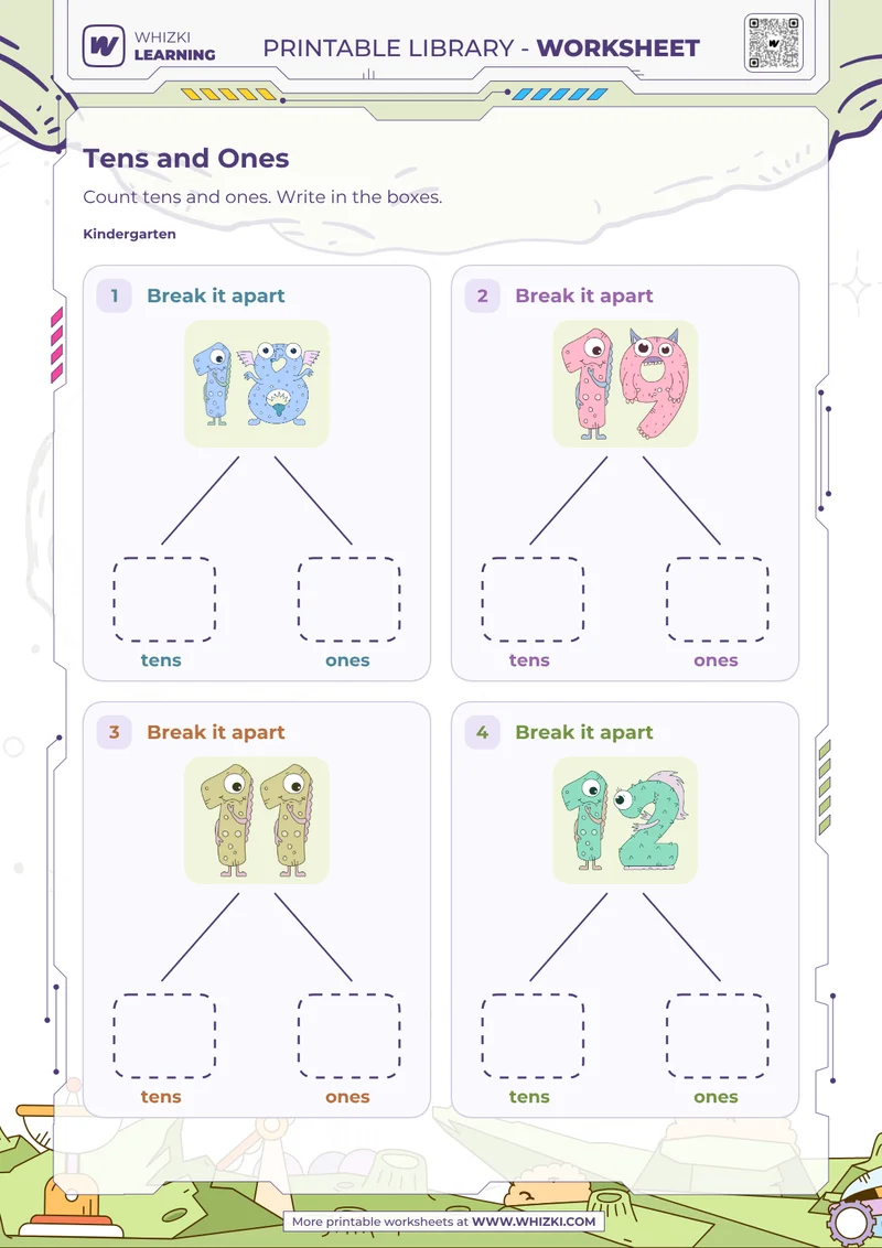 Tens and Ones Number Cards Worksheet