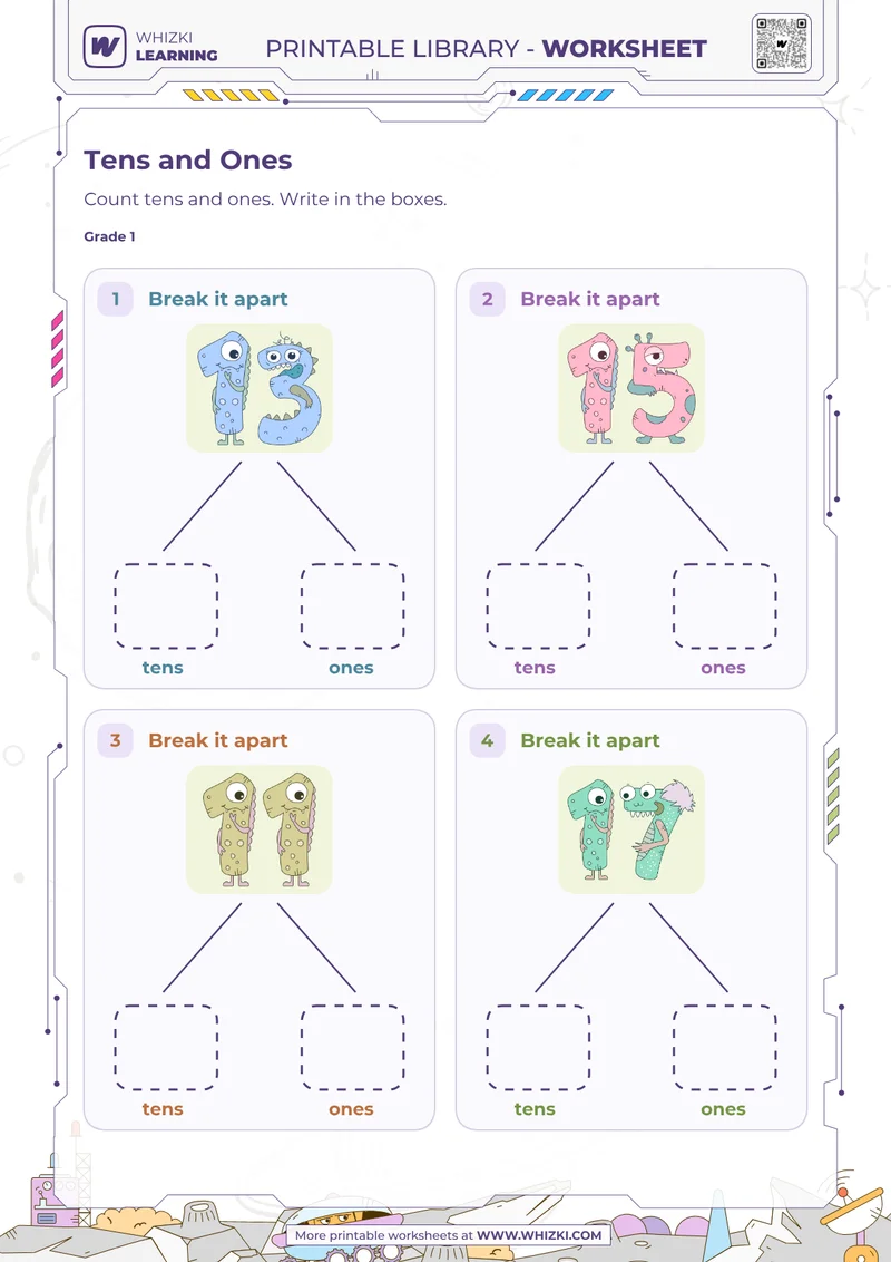 Tens and Ones Number Cards Worksheet