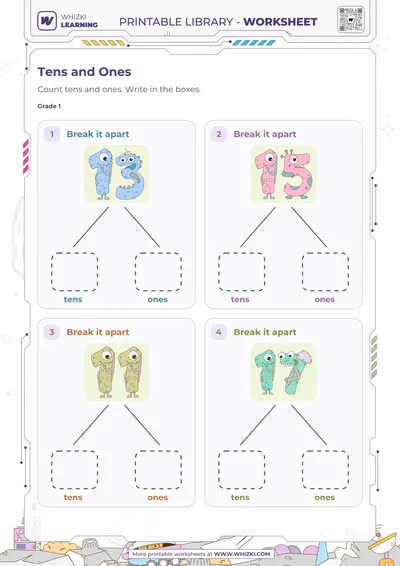 Tens and Ones Number Cards Worksheet