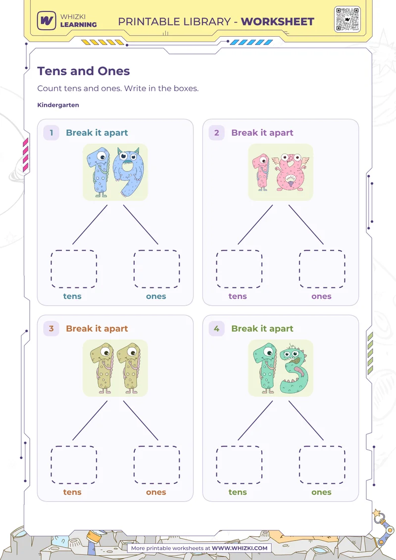 Tens and Ones Number Cards Worksheet