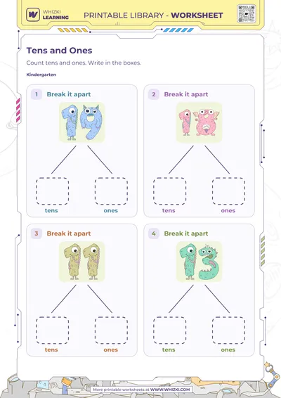 Tens and Ones Number Cards Worksheet