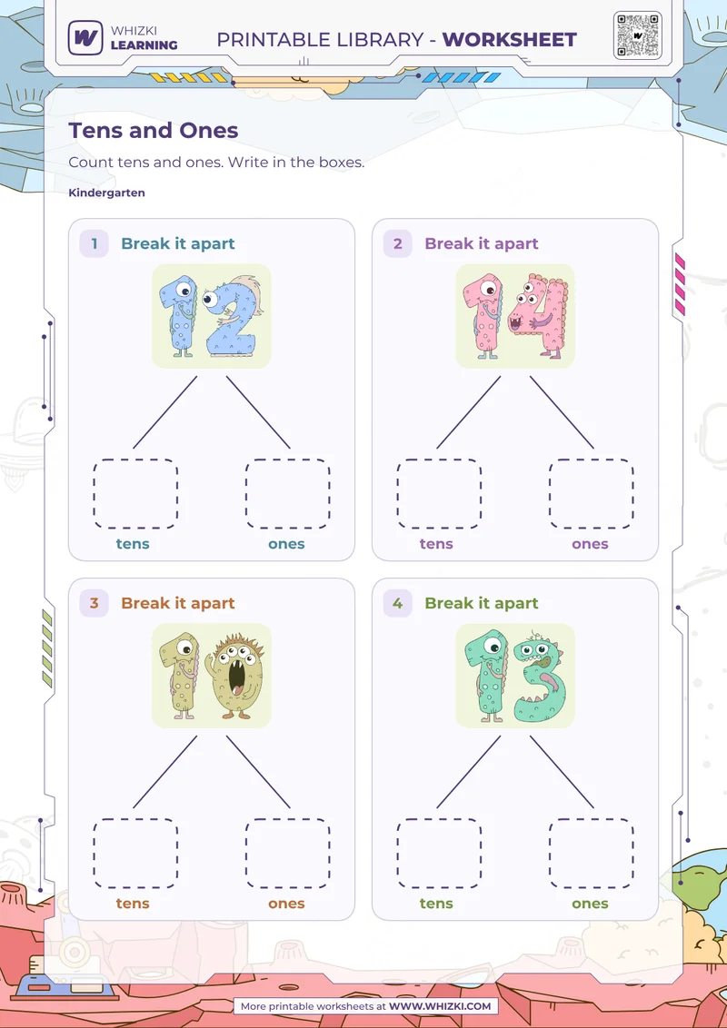 Tens and Ones Number Cards Worksheet