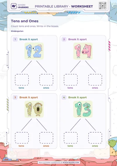Tens and Ones Number Cards Worksheet