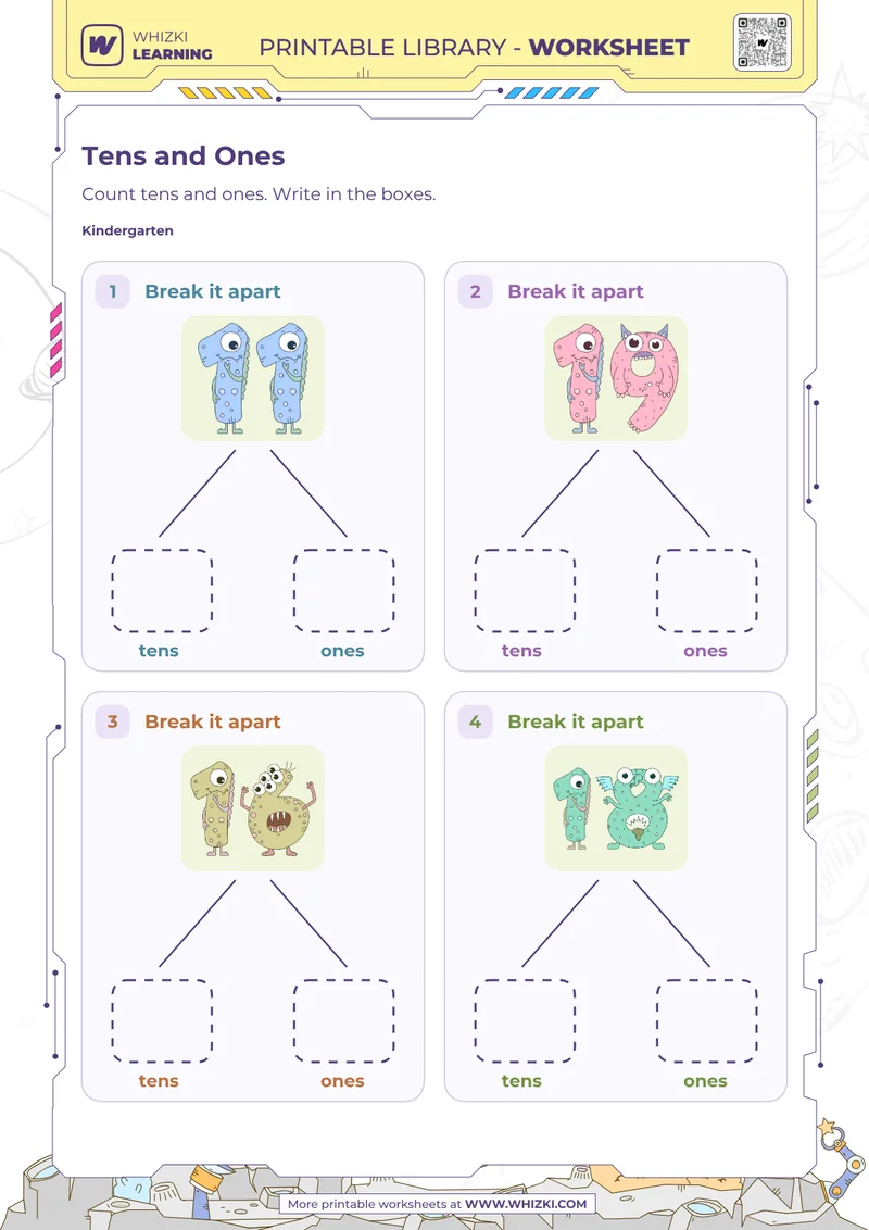 Tens and Ones Number Cards Worksheet