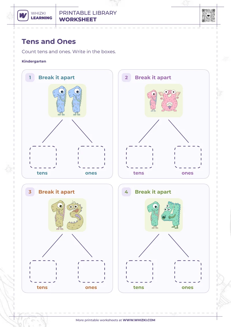 Tens and Ones Number Cards Worksheet