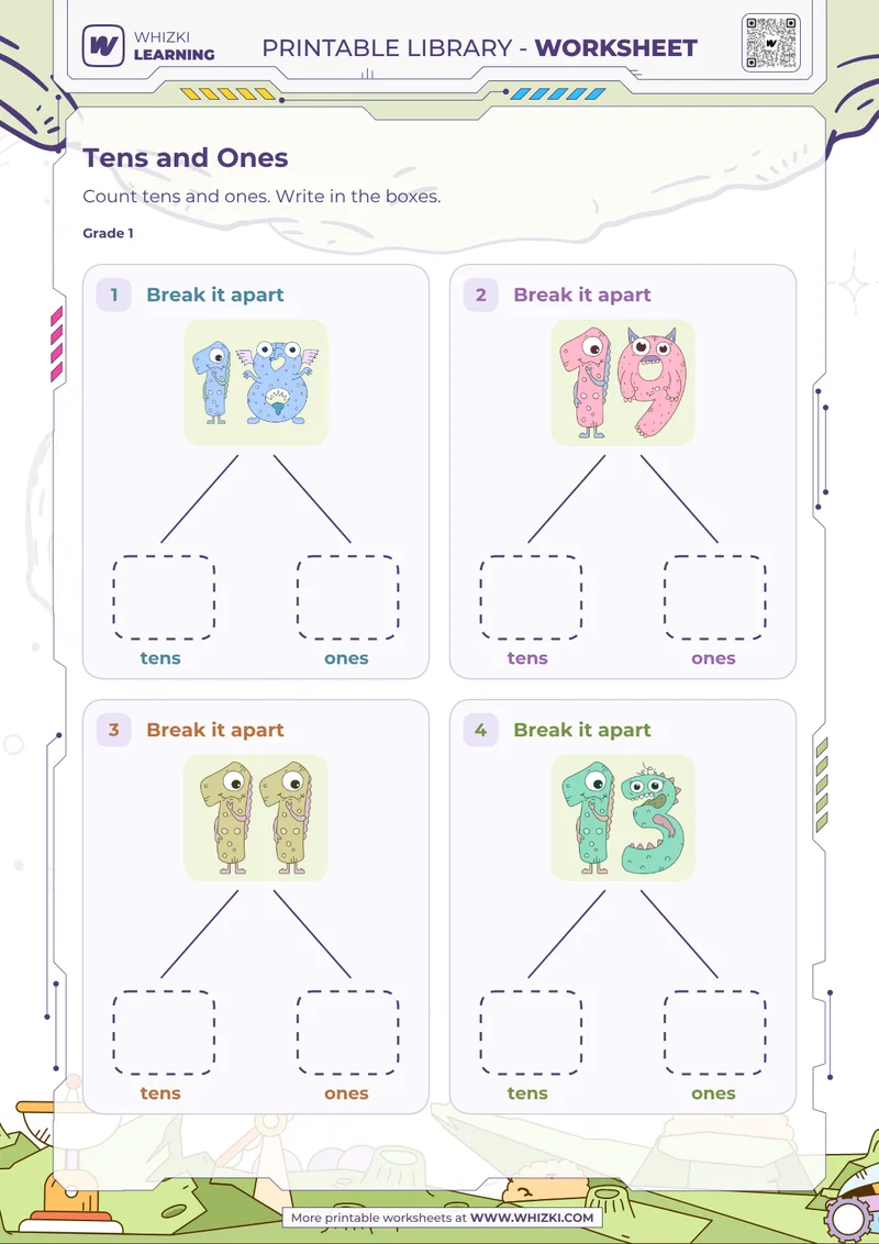 Tens and Ones Number Cards Worksheet
