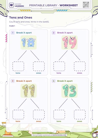Tens and Ones Number Cards Worksheet
