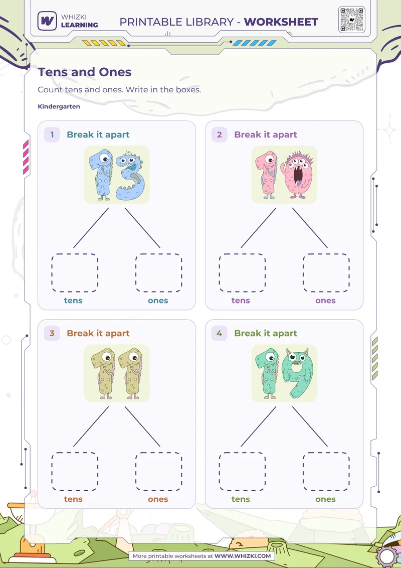 Tens and Ones Number Cards Worksheet