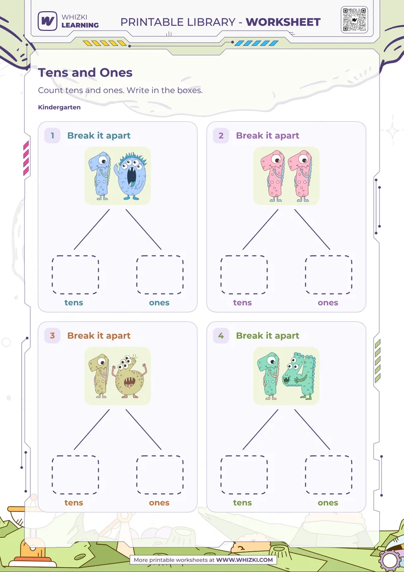 Tens and Ones Number Cards Worksheet