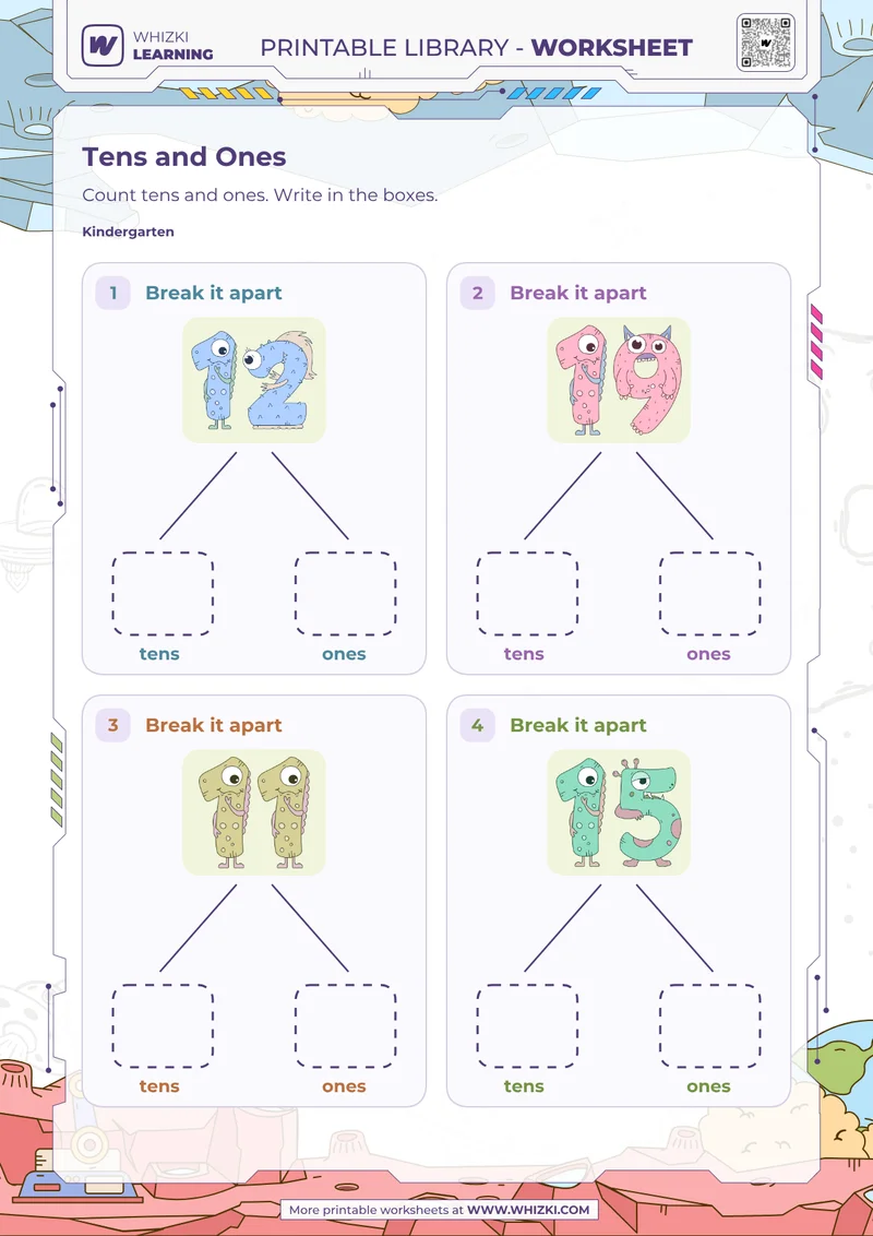 Tens and Ones Number Cards Worksheet