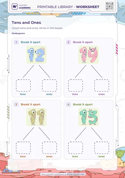Tens and Ones Number Cards Worksheet
