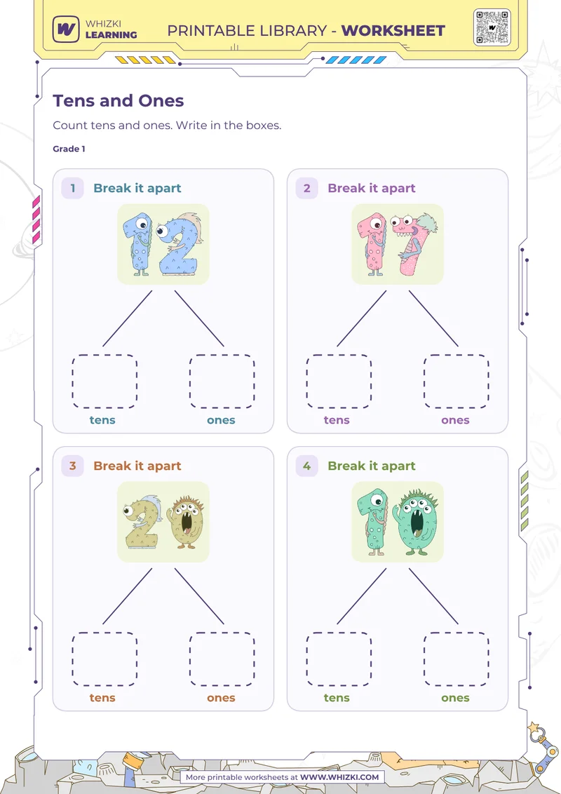 Tens and Ones Number Cards Worksheet