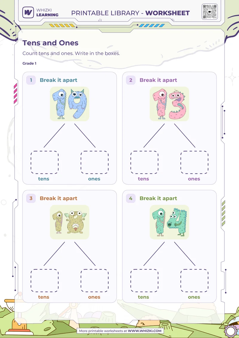 Tens and Ones Number Cards Worksheet