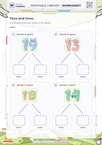 Tens and Ones Number Cards Worksheet