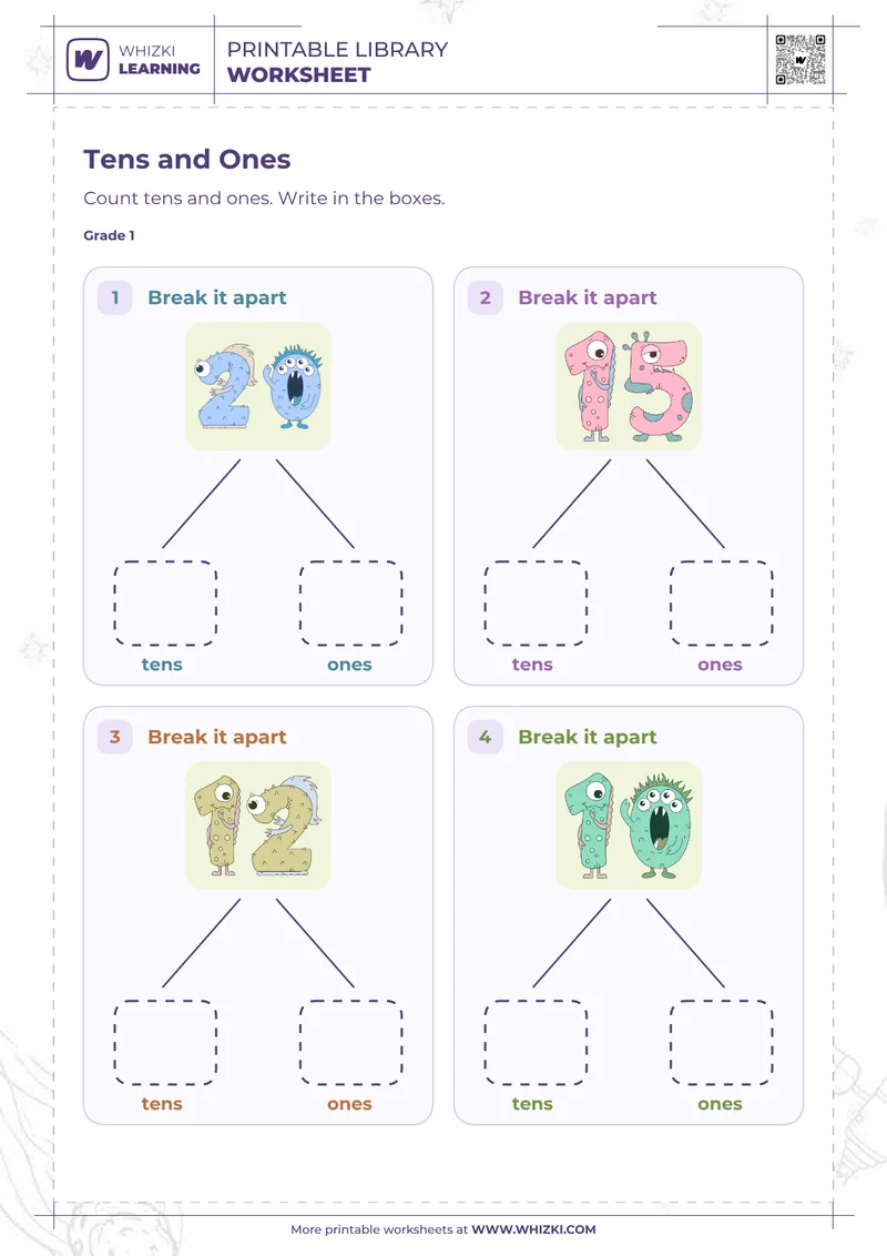 Tens and Ones Number Cards Worksheet