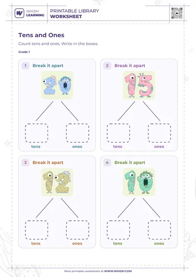 Tens and Ones Number Cards Worksheet