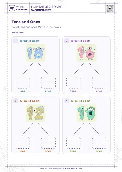 Tens and Ones Number Cards Worksheet
