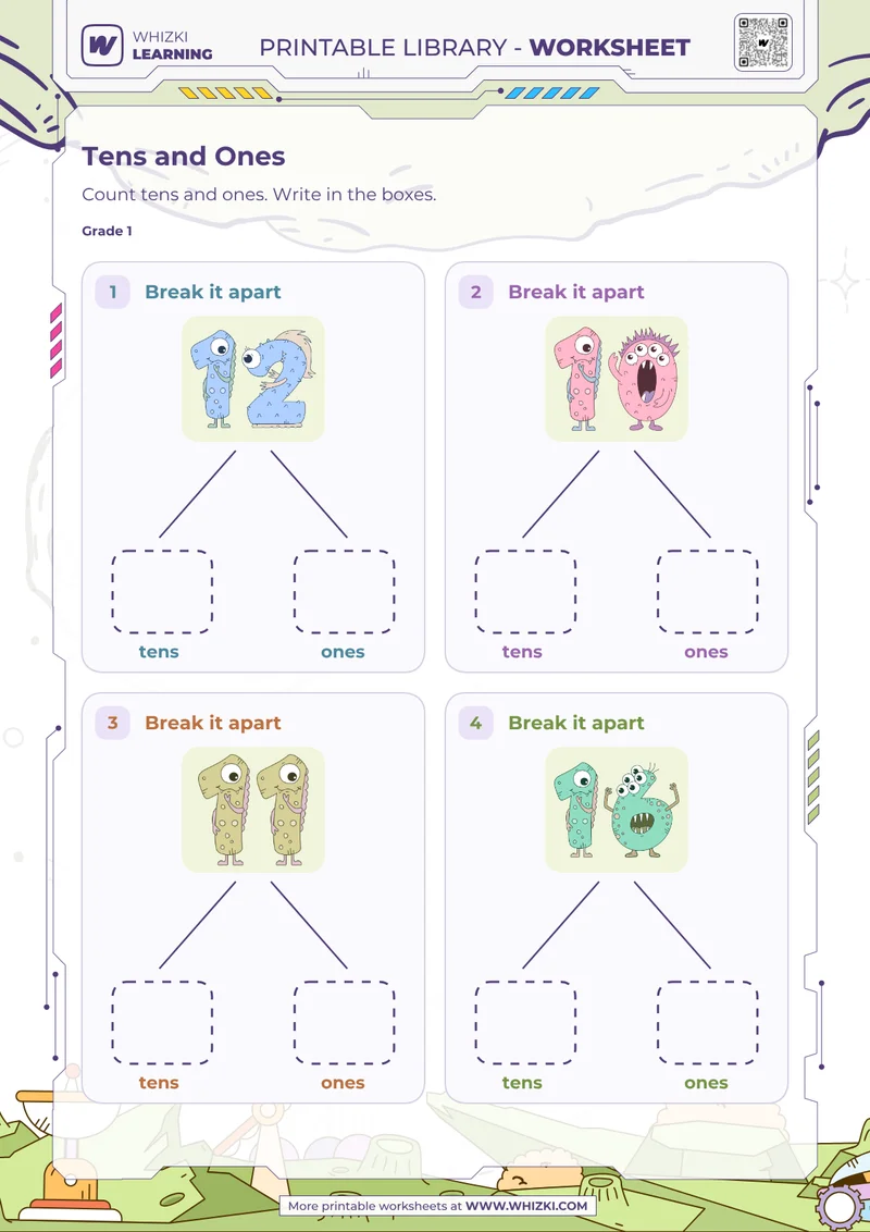 Tens and Ones Number Cards Worksheet