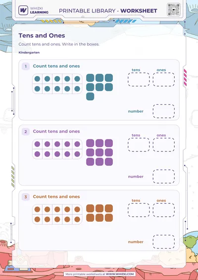Tens and Ones Worksheet for Kindergarten