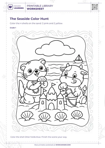 The Seaside Color Hunt Coloring Worksheet