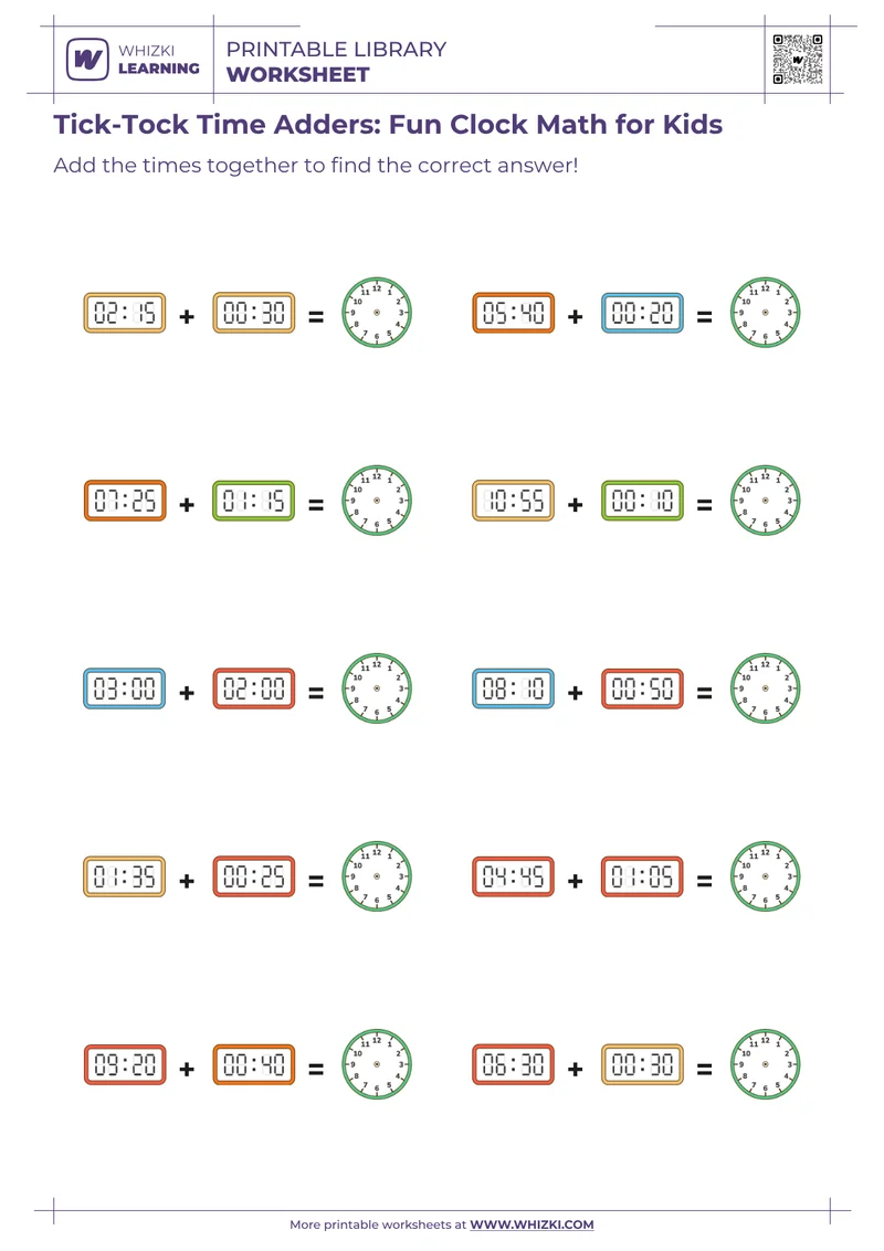 Tick-Tock Time Adders: Fun Clock Math for Kids