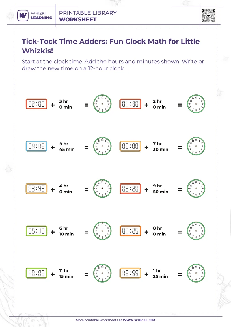 Tick-Tock Time Adders: Fun Clock Math for Little Whizkis!