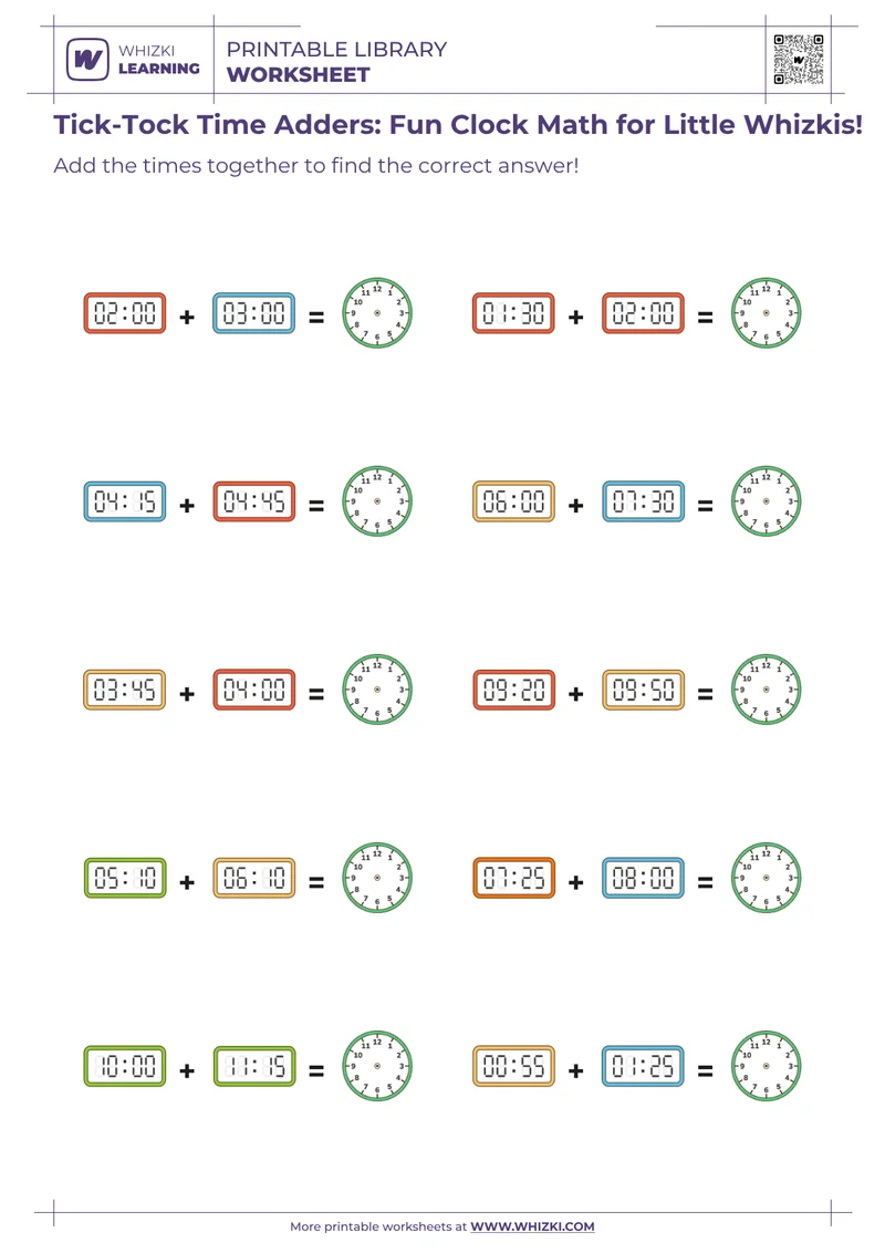 Tick-Tock Time Adders: Fun Clock Math for Little Whizkis!