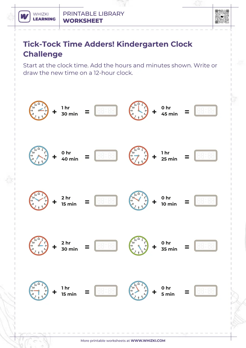 Tick-Tock Time Adders! Kindergarten Clock Challenge