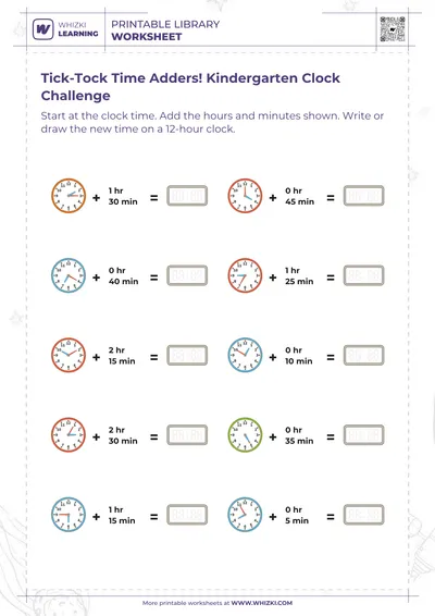 Tick-Tock Time Adders! Kindergarten Clock Challenge