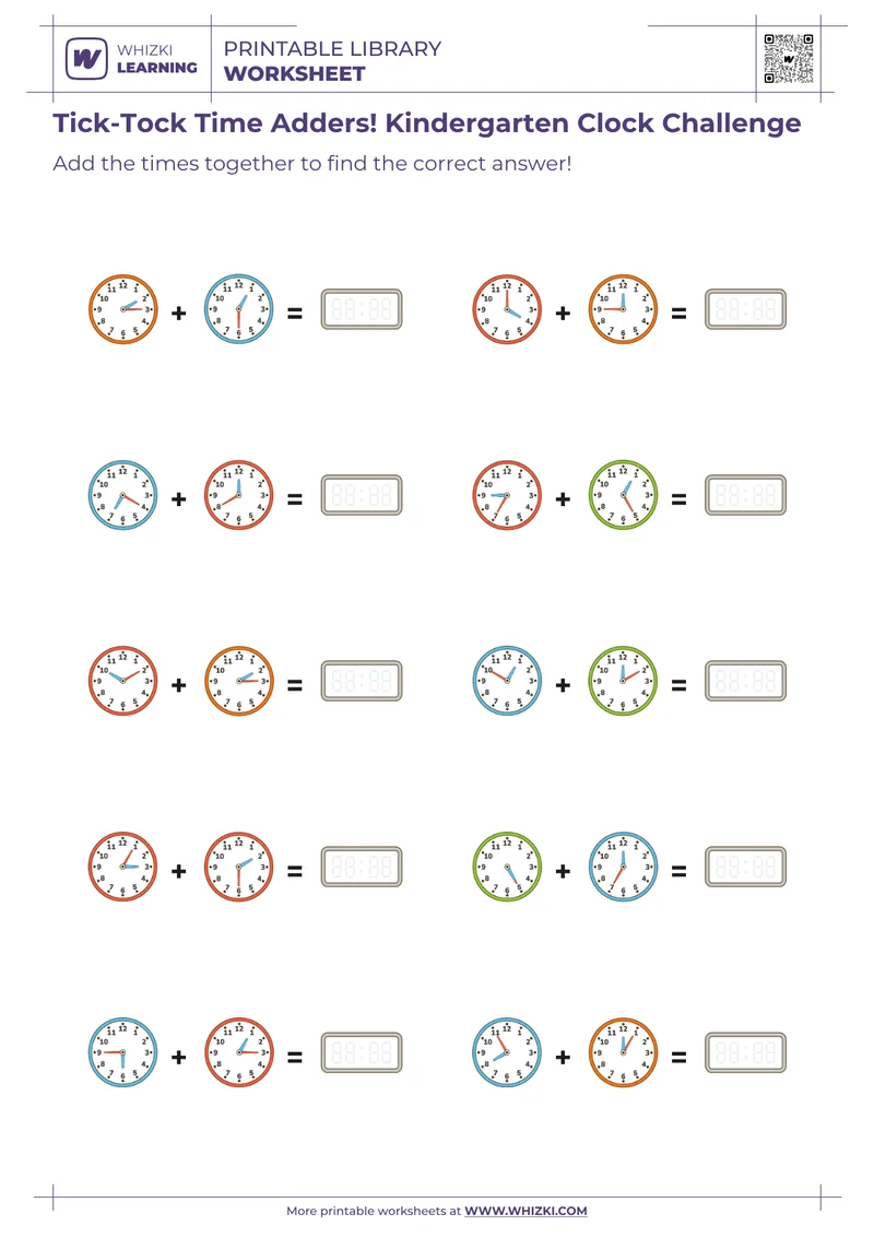 Tick-Tock Time Adders! Kindergarten Clock Challenge