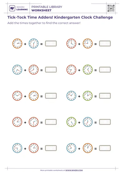 Tick-Tock Time Adders! Kindergarten Clock Challenge