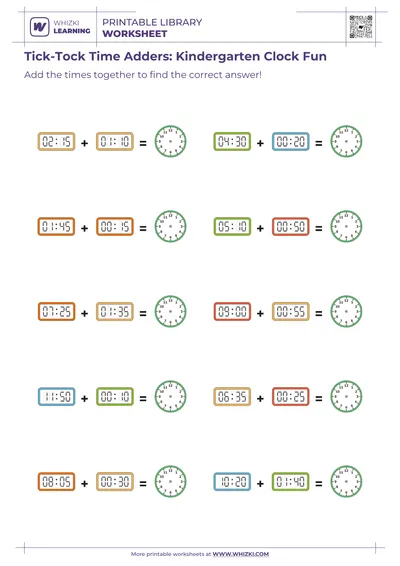 Tick-Tock Time Adders: Kindergarten Clock Fun