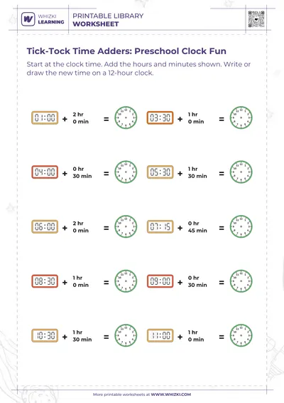 Tick-Tock Time Adders: Preschool Clock Fun