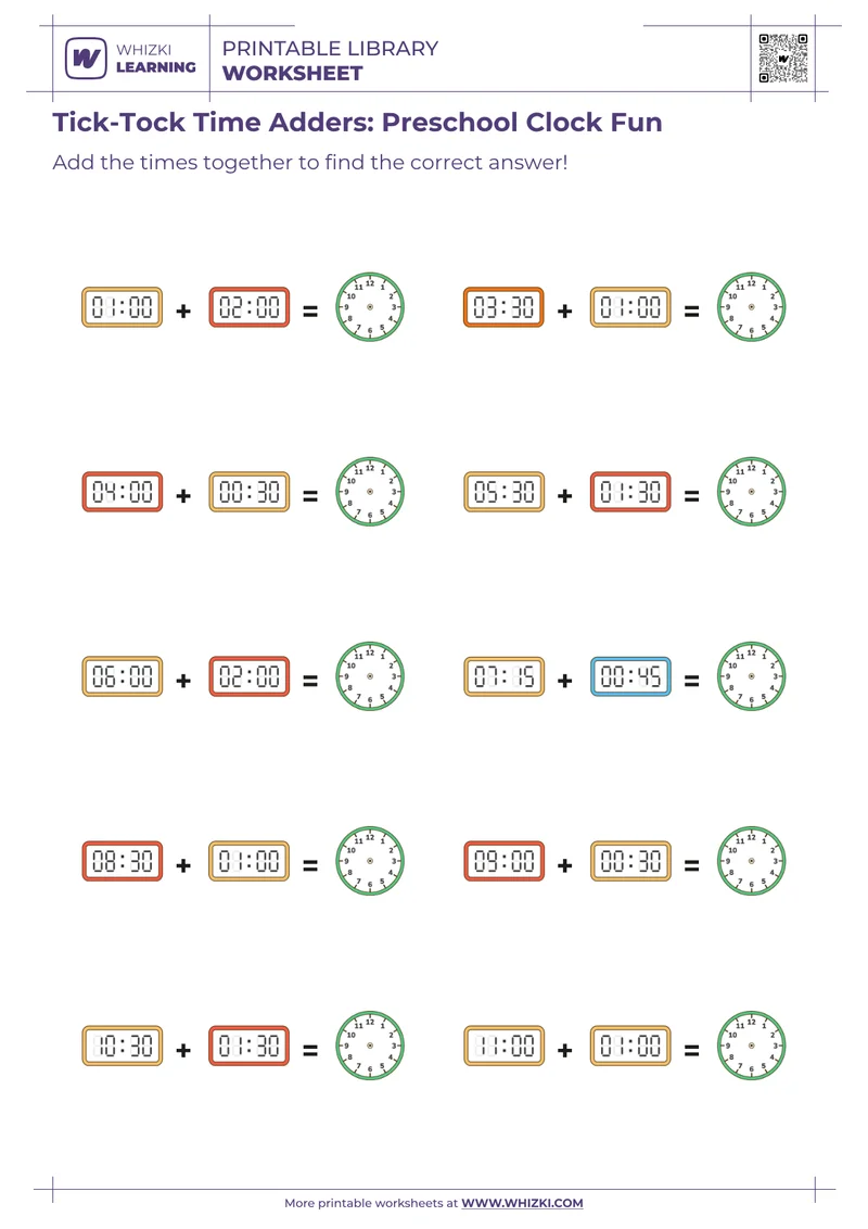Tick-Tock Time Adders: Preschool Clock Fun