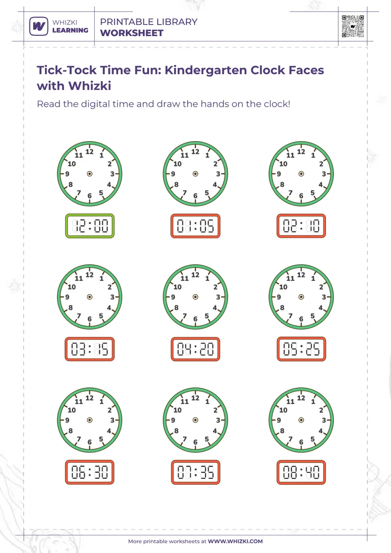 Tick-Tock Time Fun: Kindergarten Clock Faces with Whizki