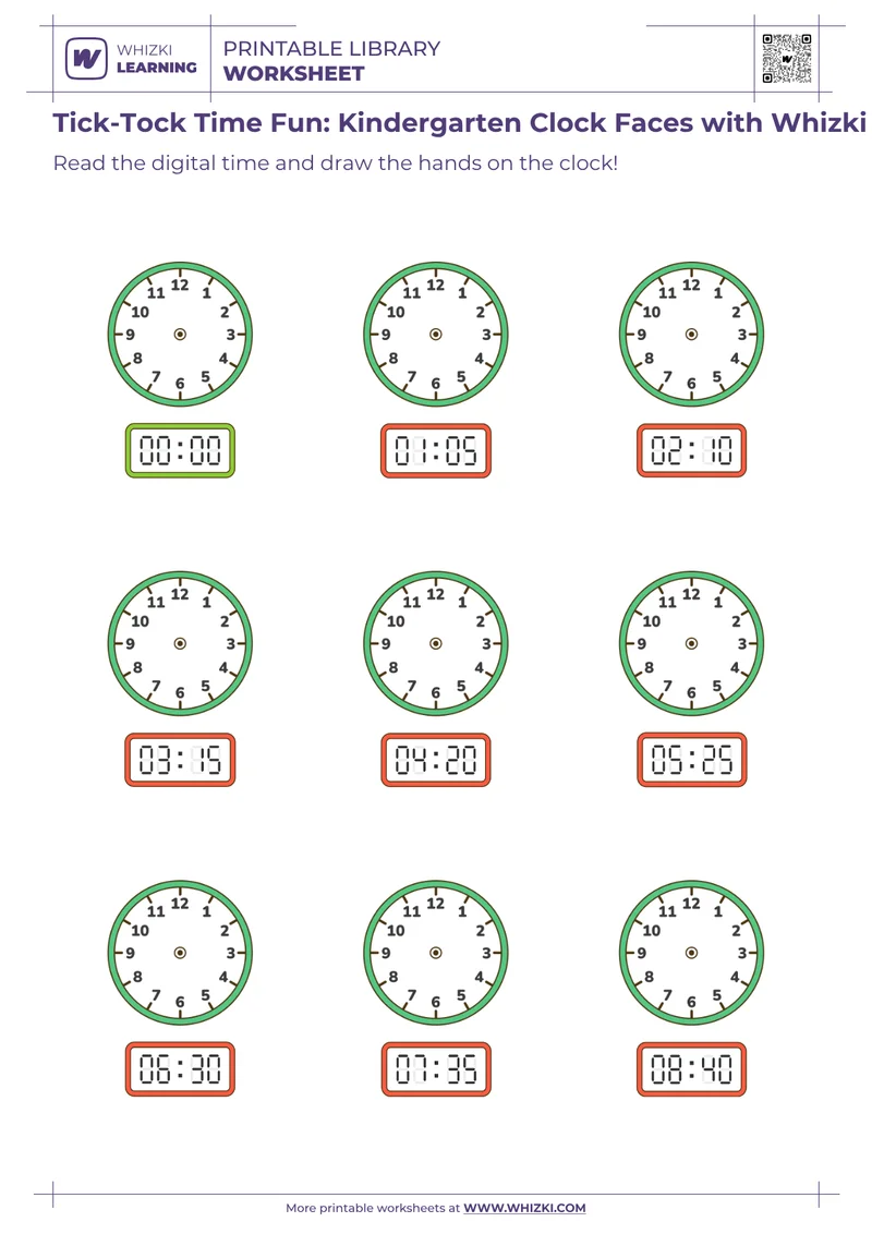 Tick-Tock Time Fun: Kindergarten Clock Faces with Whizki