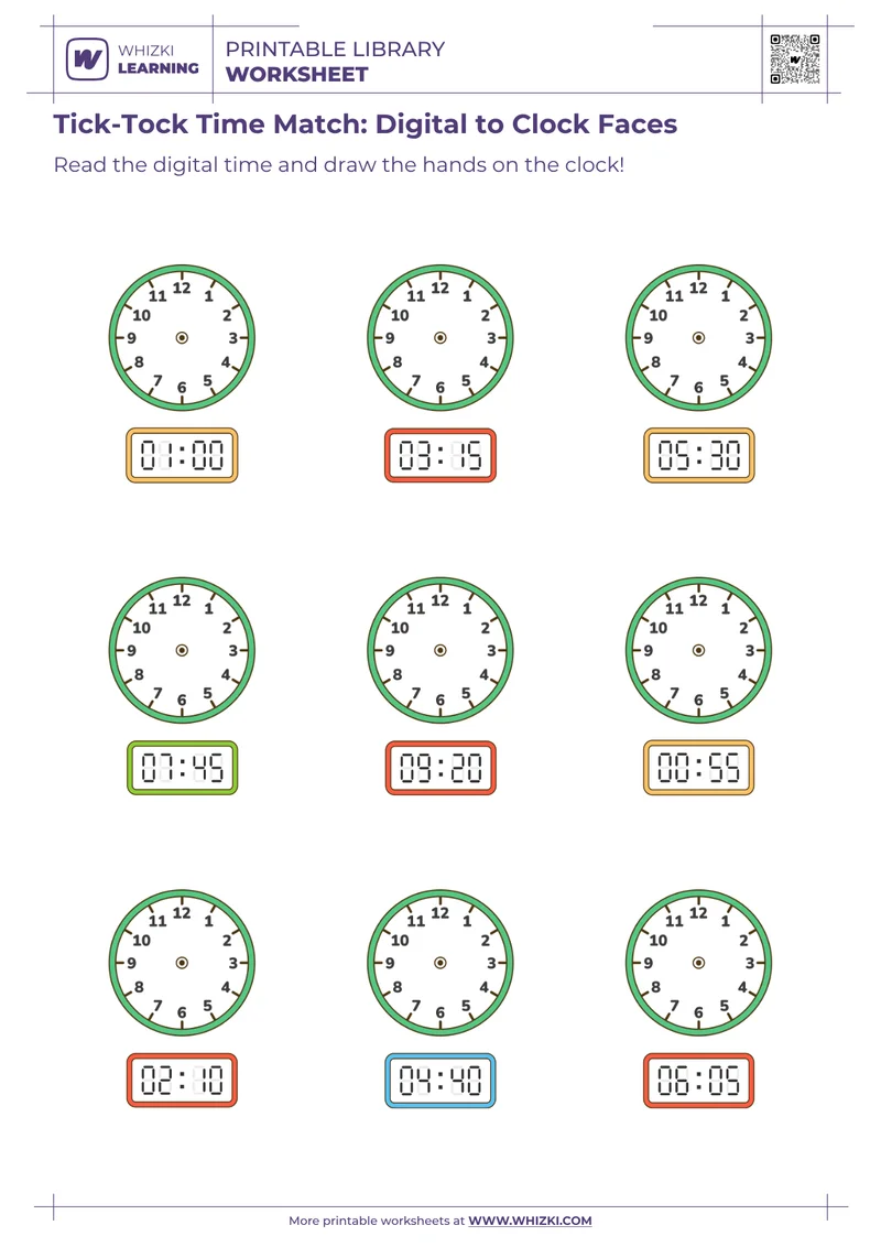 Tick-Tock Time Match: Digital to Clock Faces
