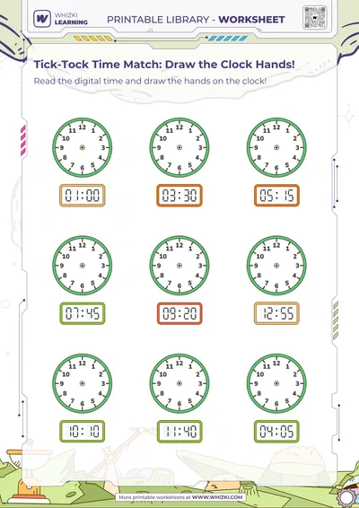 Tick-Tock Time Match: Draw the Clock Hands!
