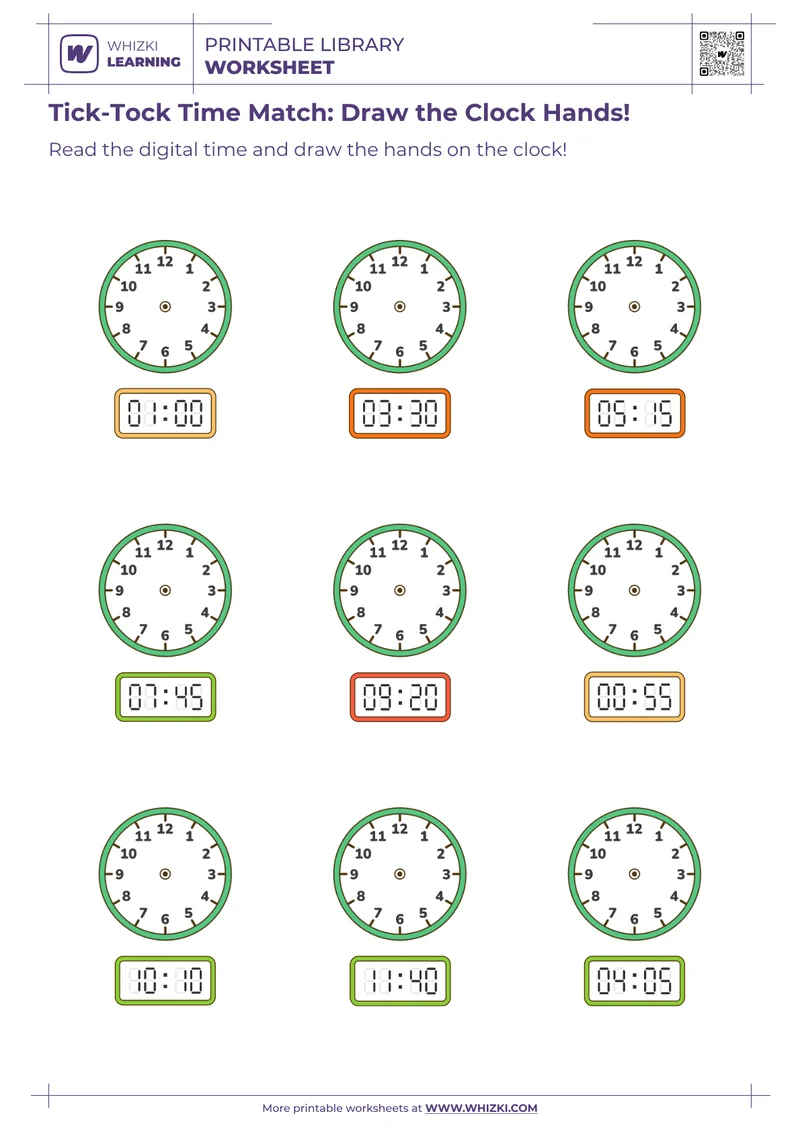 Tick-Tock Time Match: Draw the Clock Hands!