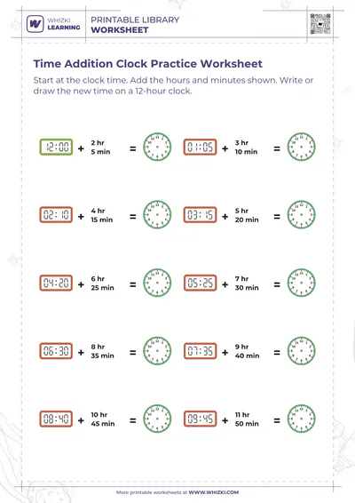 Time Addition Clock Practice Worksheet
