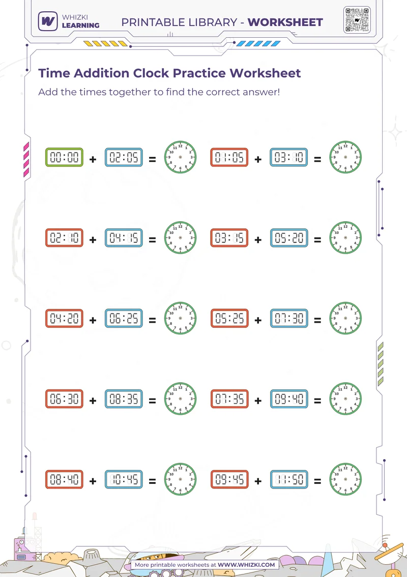 Time Addition Clock Practice Worksheet