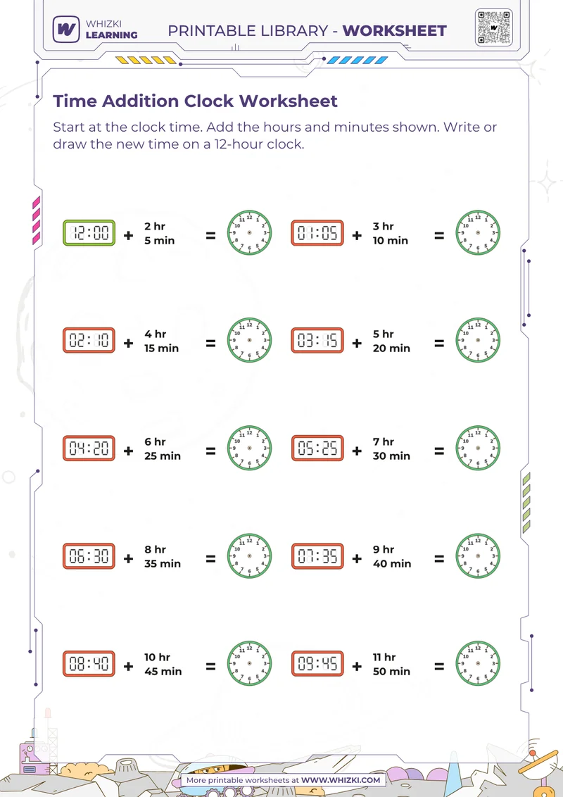 Time Addition Clock Worksheet
