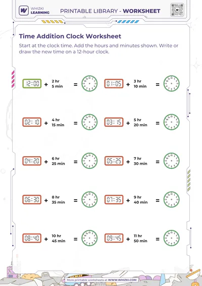 Time Addition Clock Worksheet