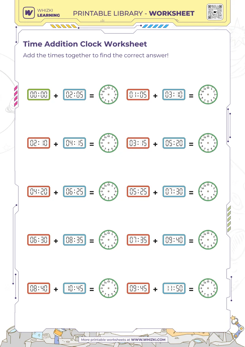 Time Addition Clock Worksheet