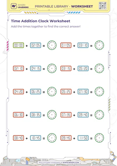 Time Addition Clock Worksheet